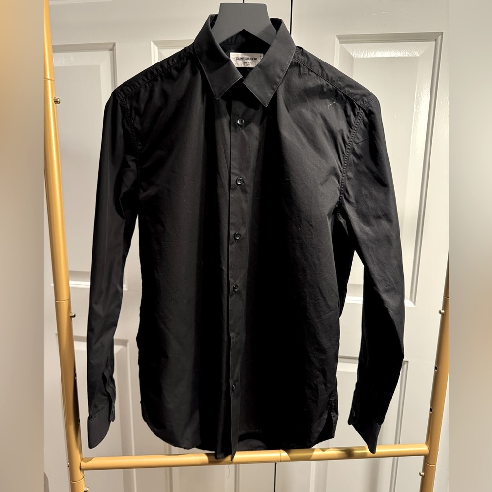 Saint Laurent Black Cotton Dress Shirt - Size 37/14.5, Tailored Fit